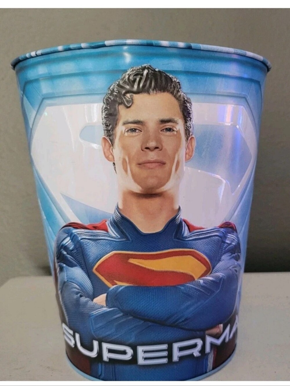 2025 Superman Movie Popcorn Tin Bucket Embossed DC Comics Souvenir Trash Can